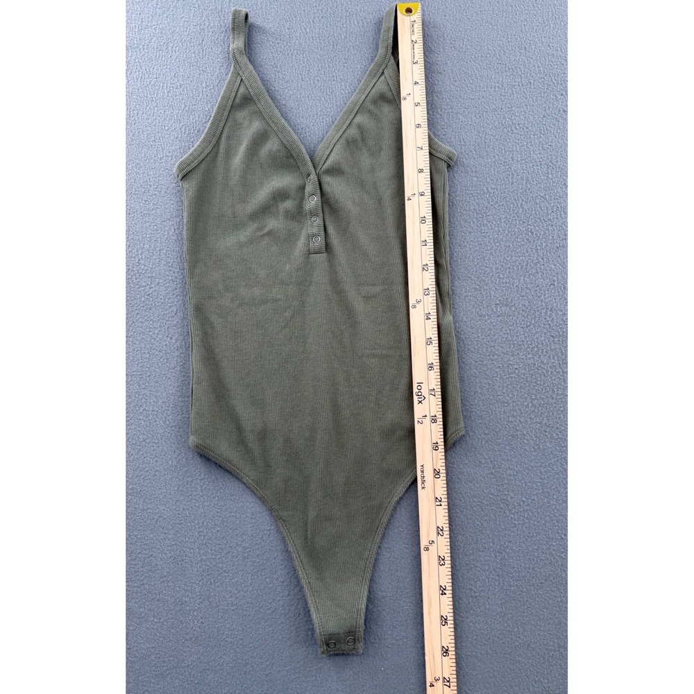Abercrombie Henley Ribbed Thong Bodysuit S Olive Green Sleeveless V-Neck Boho - Picture 6 of 12